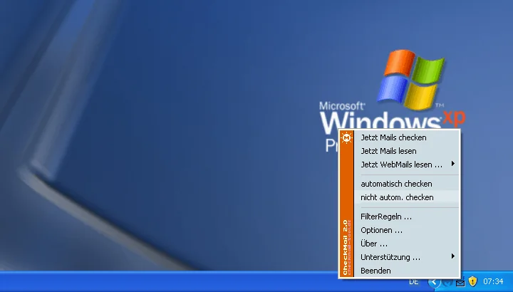 CheckMail: Menü des Briefsymbols in der Windows-Taskleiste