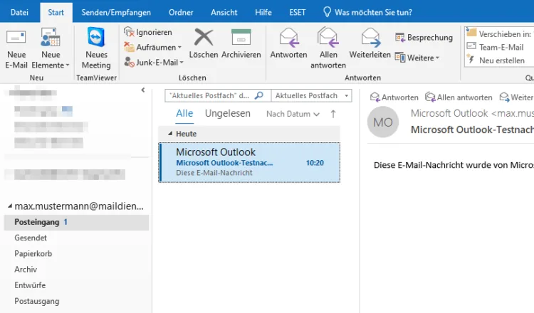 IMAP in Outlook einrichten - Schritt 5: Verbindung testen