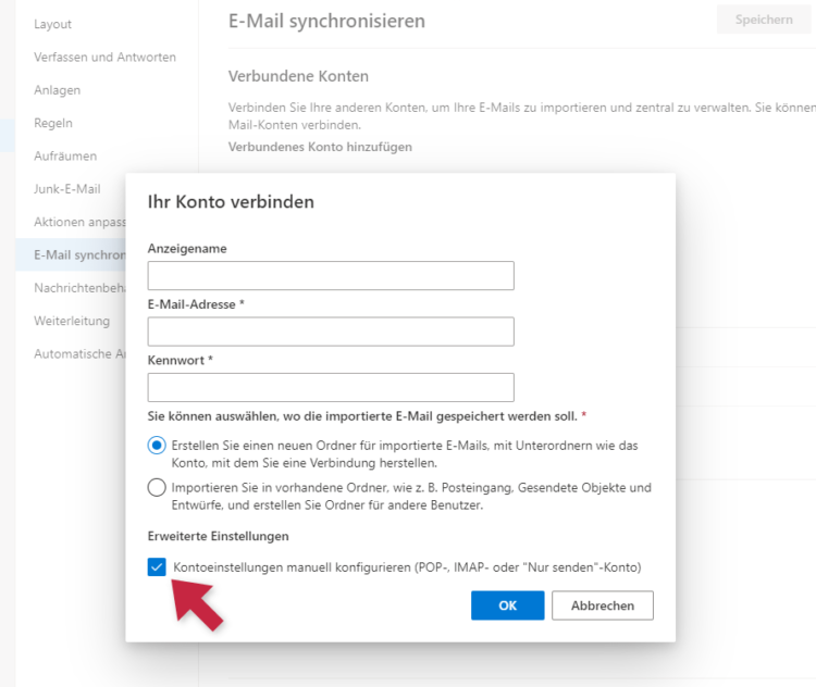 Outlook.com - Erweiterte Einstellungen