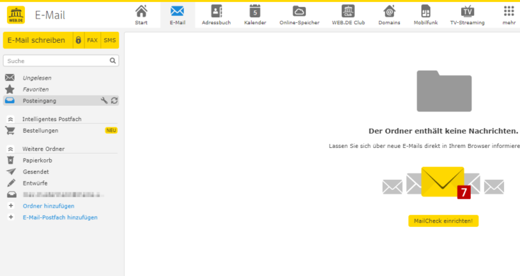 Web.de - Webmail Posteingang (Screenshot)